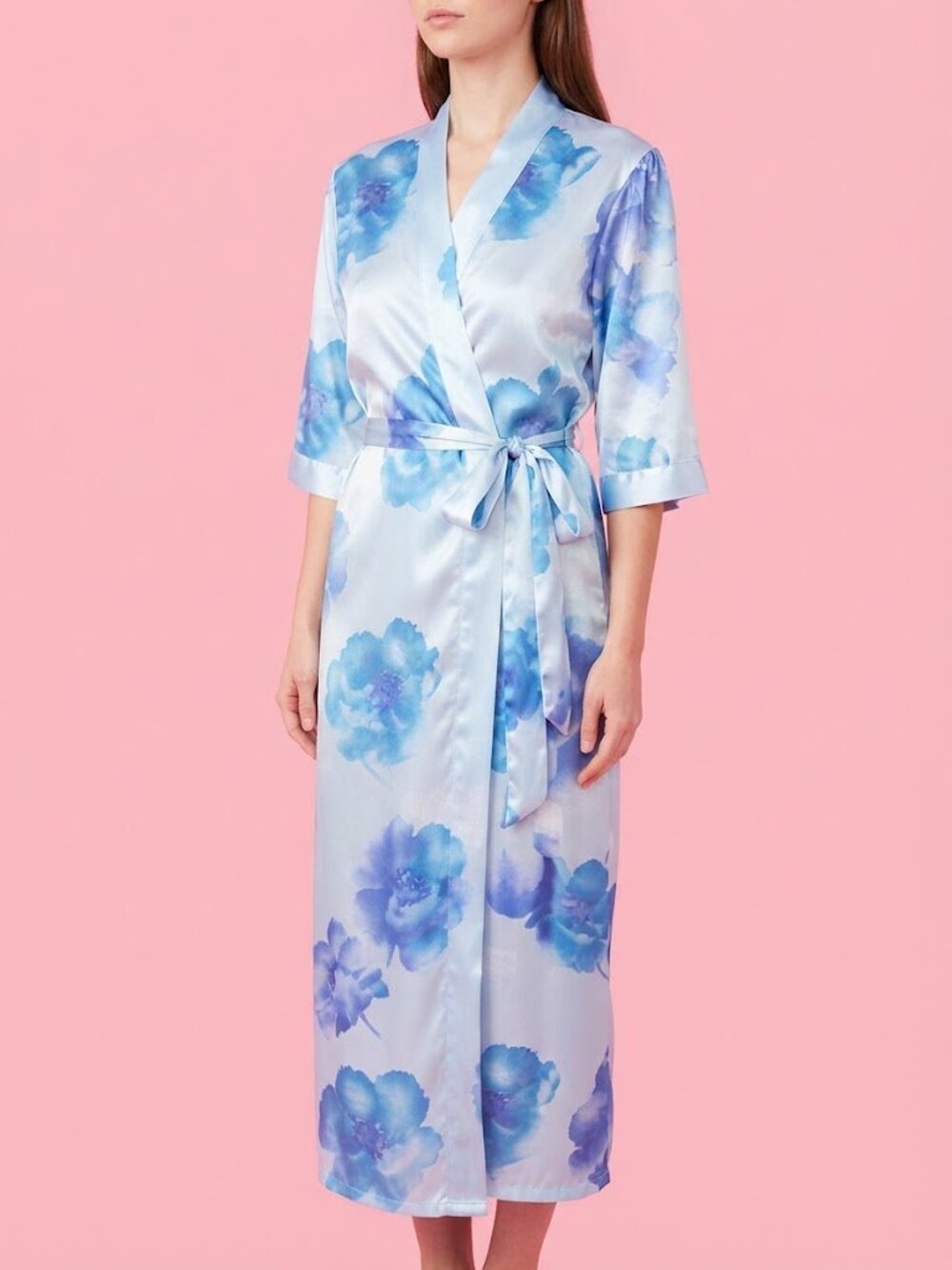 Blue & White Floral Tie Waist Robe